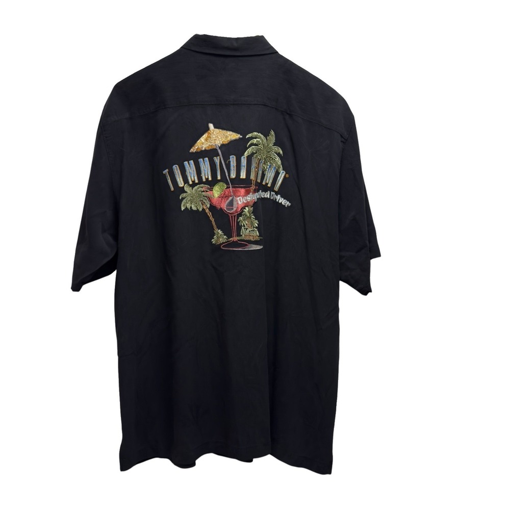 Tommy Bahama Men's XL Black Jacquard Silk Panel Back Designated Driver Shirt euc